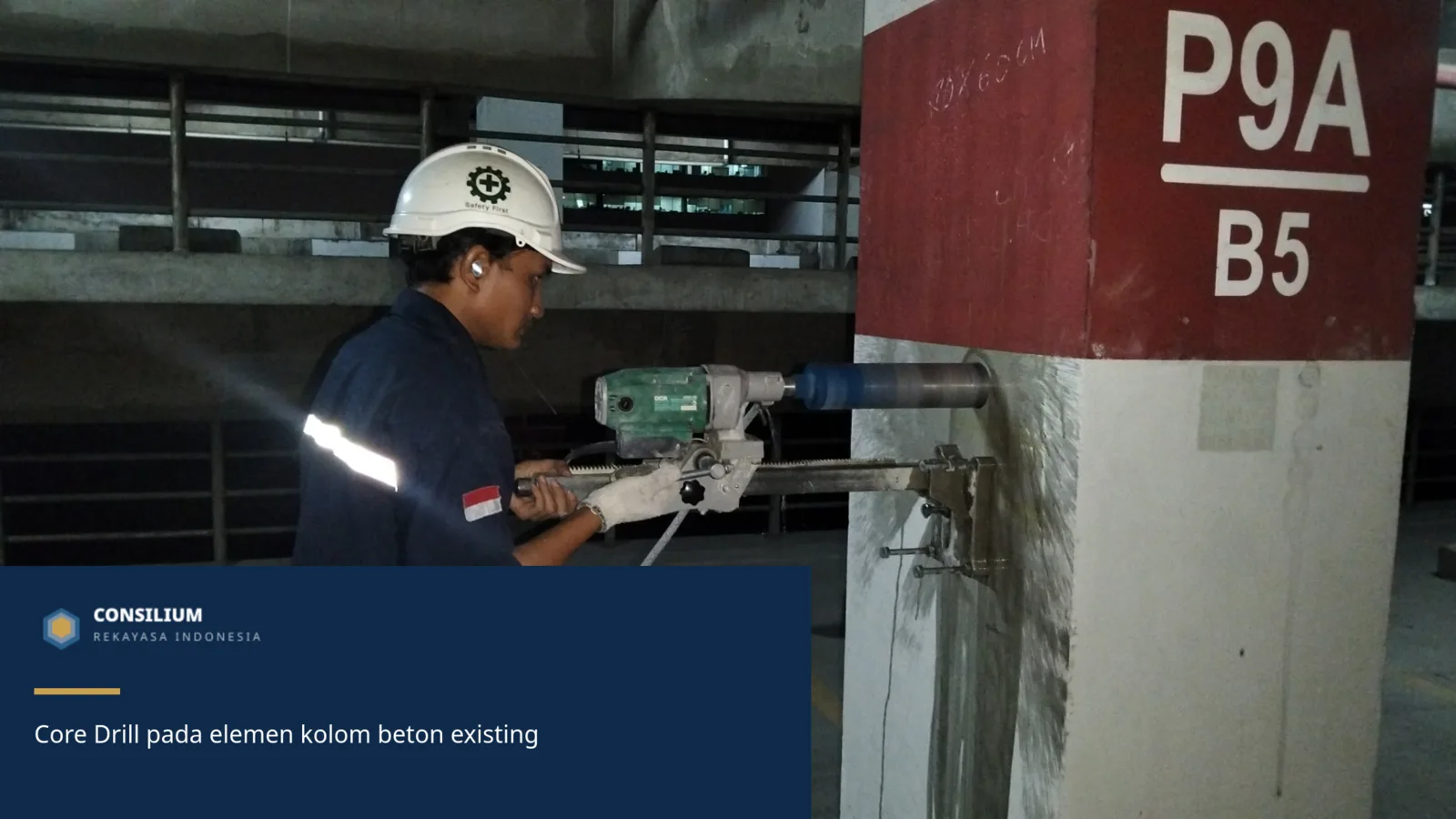 Pelaksanaan Core Drill pada elemen kolom beton bangunan existing